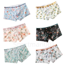 Men's Floral Printed Boxer Briefs Mesh Breathable U Bulge Pouch Comfort Flex