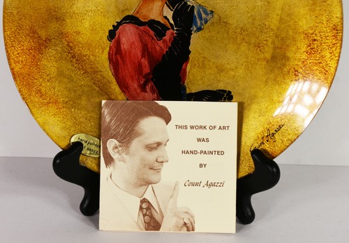 10" Hard Enamel Reverse Hand Painted Plate Count Agazzi Woman Victorian - Picture 5 of 6