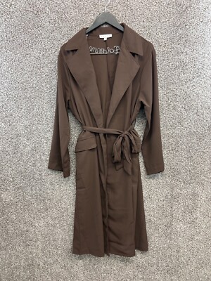 Hyfve Brown Long Trench Coat Belted Coat Unlined Stretch Women's Size Small