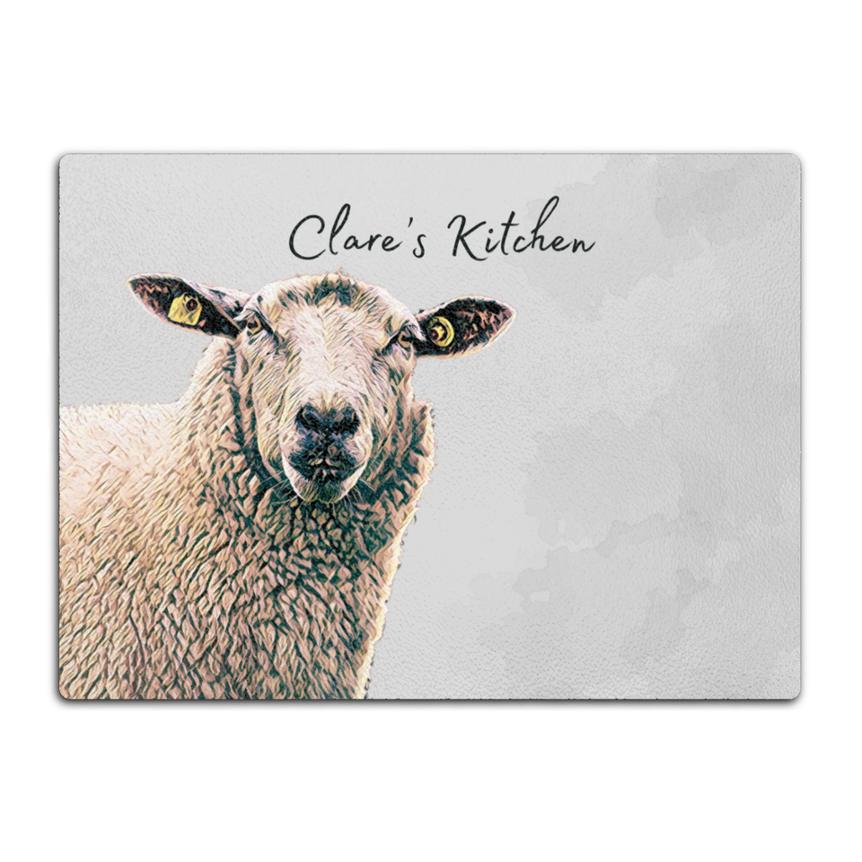 Personalised Angry Sheep Glass Chopping Cutting Board Worktop Saver