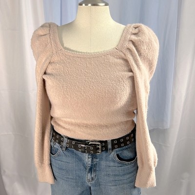 New Endless Rose pink cropped puff sleeve scoop neckline sweater L