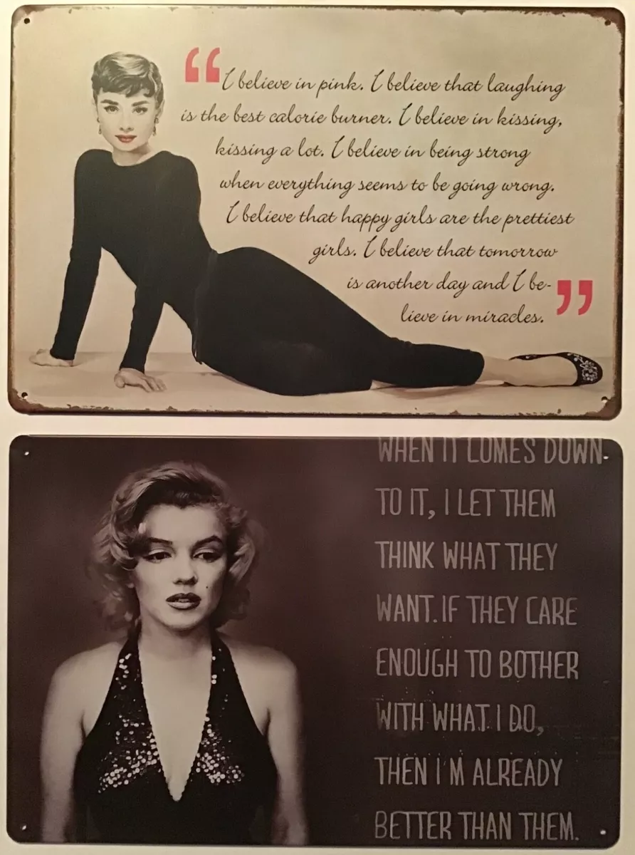 8x12 TIN SIGNS 2pc SET Audrey Hepburn Marilyn Monroe quotes movie star celebrity