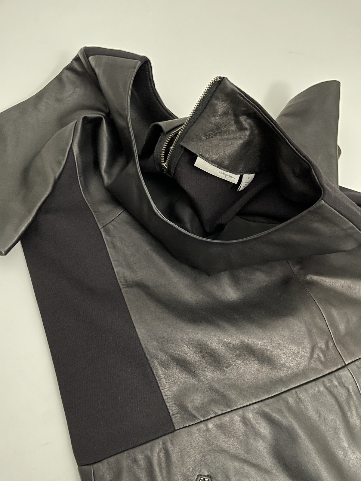 Halogen Black Lambskin Leather Knit Shift Mini Dr… - image 7