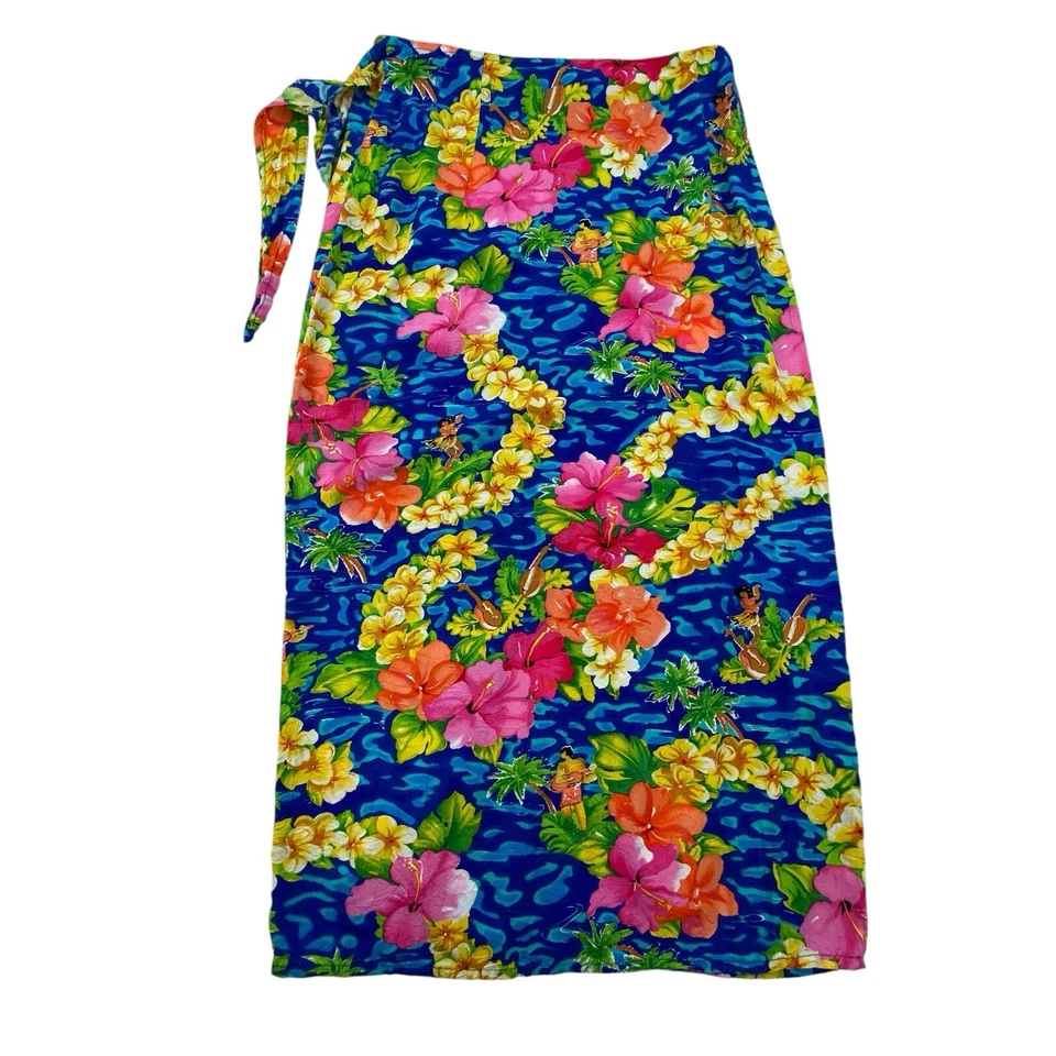 Saia de rayon vintage JAMS WORLD tropical havaiana dançarina de hula grande EUA - Imagem 3 de 4