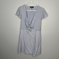 Lulus Dress Womens Large Blue White Seaport Striped Tie Front Lined Lightweight
