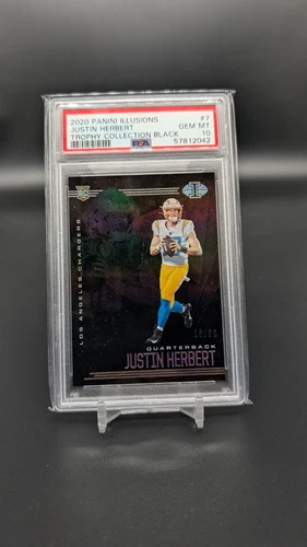 2020 Panini Illusions - JUSTIN HERBERT - #7 Rookie BLACK 16/50 - PSA 10