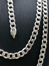 925 Solid Sterling Silver 6mm Men's Diamond Cut Curb Chain Necklace 20" 22" 24"