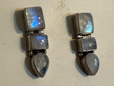 Vintage Pair of Sajen Rainbow Moonstone earrings Boho style