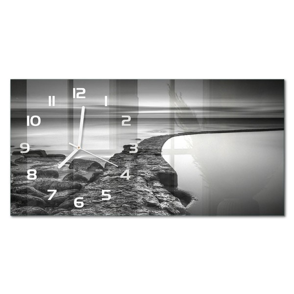 Glasuhr Aus Glas Glas-Wanduhr Im Querformat Kieselstrand WeißE Zeiger 60X30 Cm-image