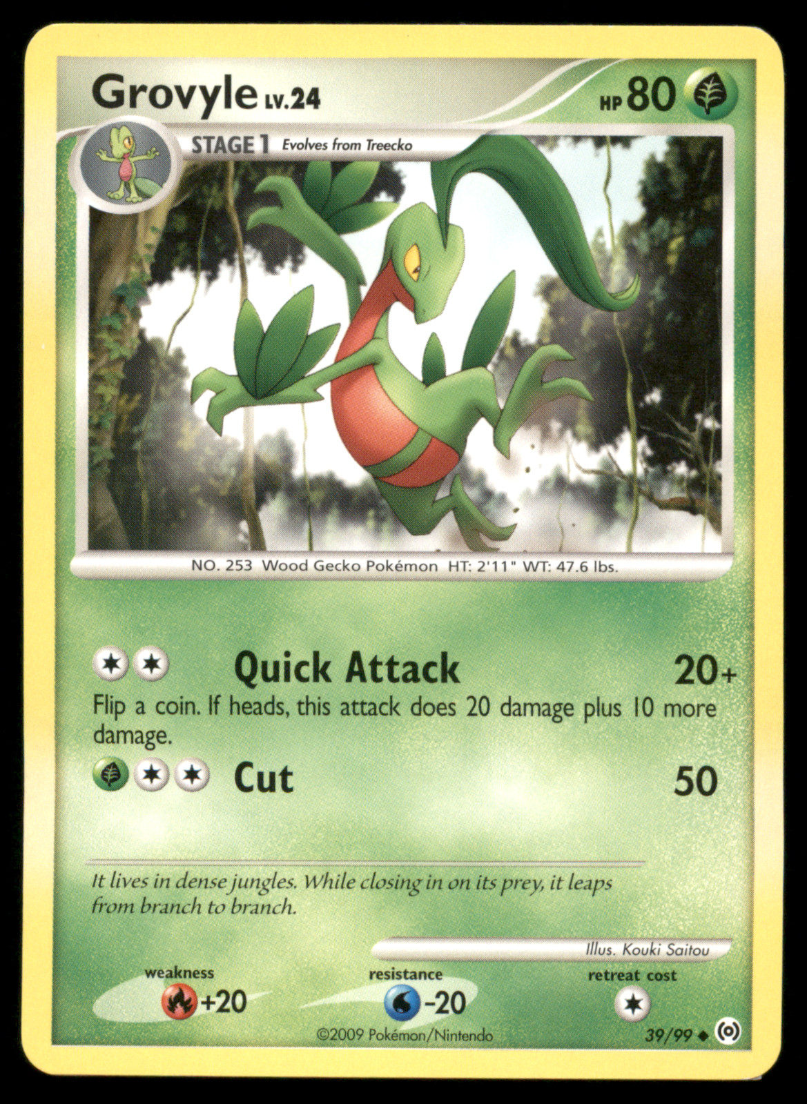 Grovyle 39/99 Arceus Platinum Regular Non Holo 2009 Pokemon Card Light Played LP