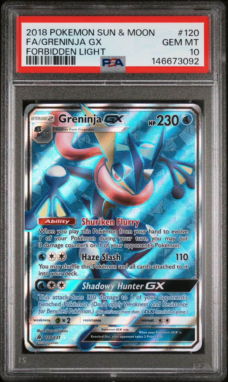Pokemon Card PSA 10 Greninja GX 120/131 Forbidden Light