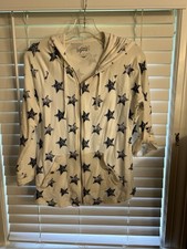 Style Co Sport Full Zip Hoodie White/Blue Stars Womans S Roll Tab Sleeves