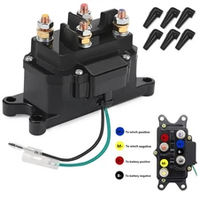 Winch Solenoid Relay Contactor 12V 250A for 3000-5000lbs Winches, 6 Caps