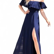 Blue Maxi Formal Dress 8 Ruffle Sleeve Off Shoulder Prom Eveningwear Wedding