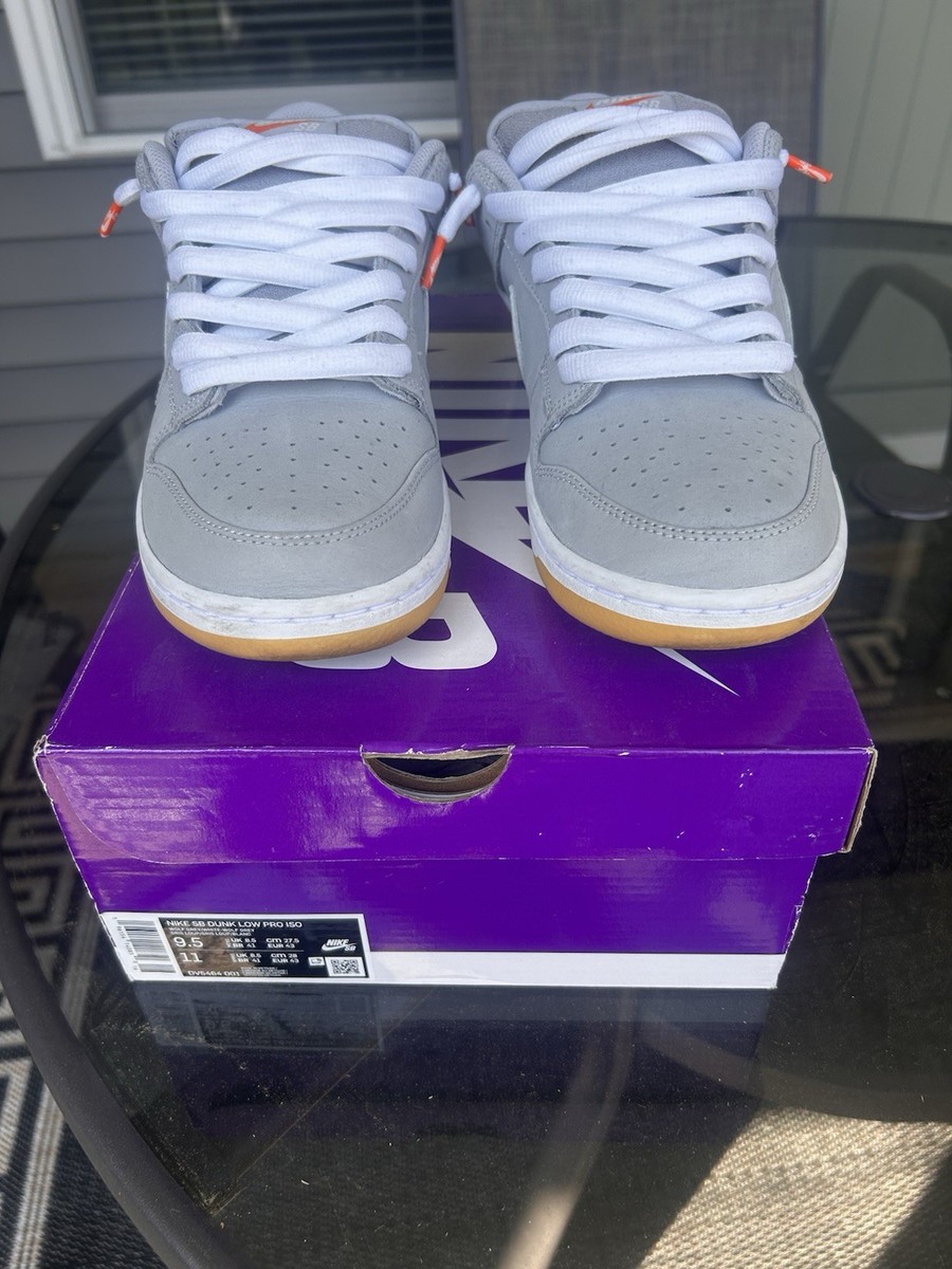 Nike SB Dunk Low Pro ISO Gray/White Low Top Skate Sneaker Gum
