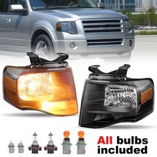 For Ford Expedition 2007-2014 Black Headlights Amber Corner W/All bulbs Pair