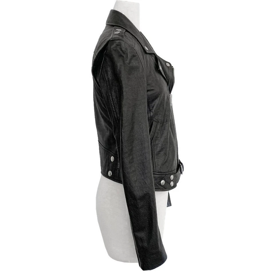 Chaqueta con cinturón de cuero de becerro en relieve BLK DNM - Talla S Foto 3 de 4