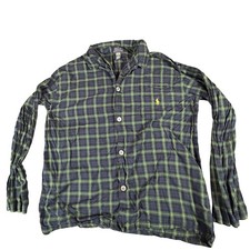 Polo Ralph Lauren Pajama Top Mens L Blue Plaid Flannel Sleep Shirt Button Front