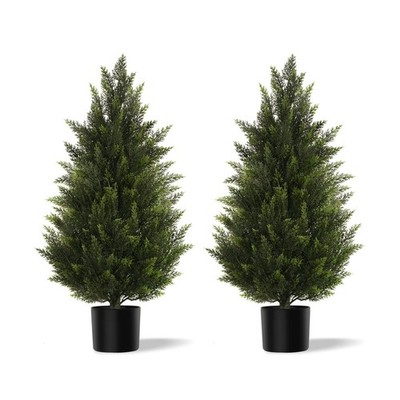 Artificial Topiary Cedar Trees 3FT Tall 2 Set, Outdoor Indoor Faux Pine Shrub...