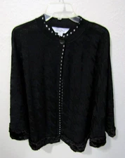 MING WANG BLACK DINO TOOTH  ACRYLIC CAPE SIZE XL, FAUX FUR TRIM & RHINESTONES