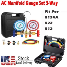 AC Manifold Gauge Set 3-Way Fit R134A R12 R502 HVAC A/C Refrigeration Charging