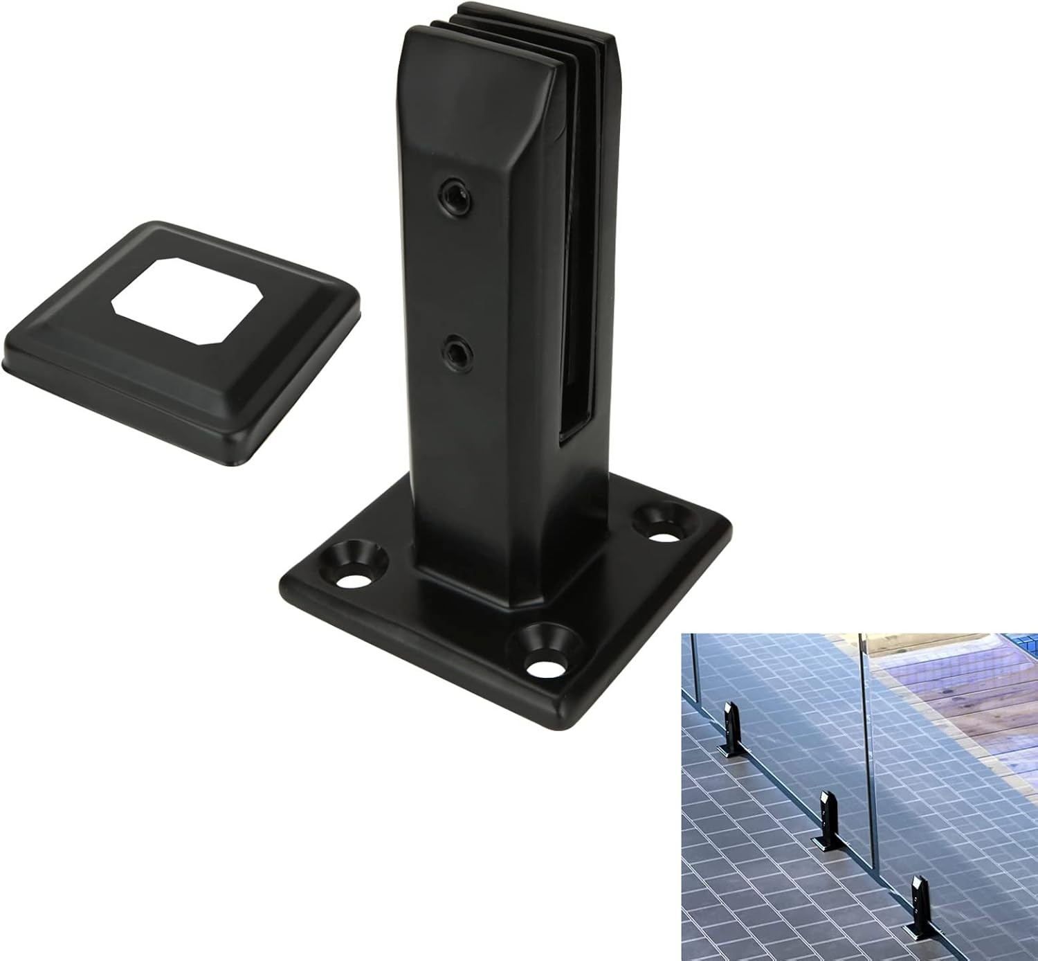 Poste de barandilla de vidrio Acrux7 304 acero inoxidable 6,3 x 3,7 x pulgadas, negro