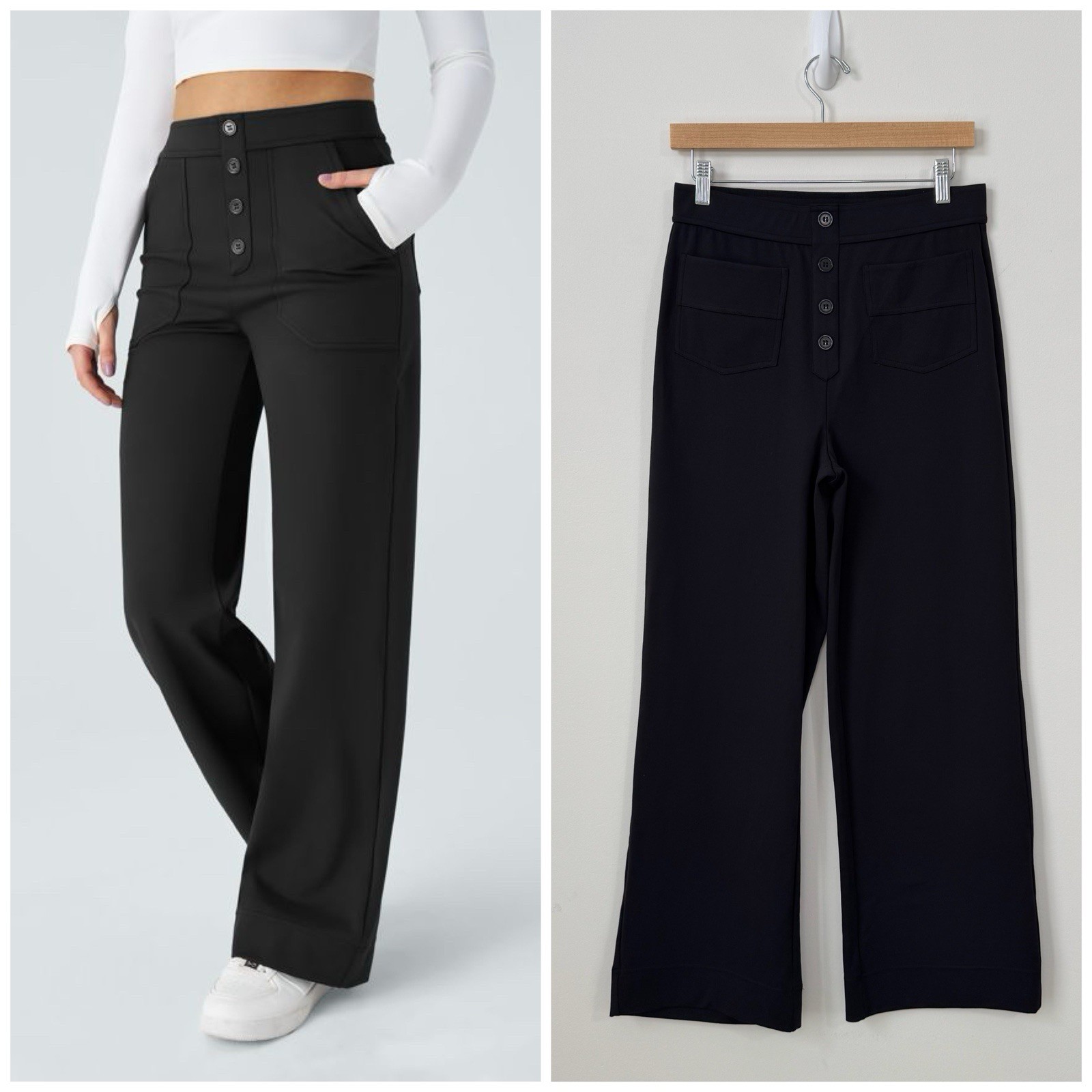 Halara High Waisted Straight Leg Pants Petite Size M Black NWT