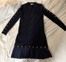 Tory Burch Shiloh Sweater Dress Size XS Navy Blue Wool Pleated Grommets