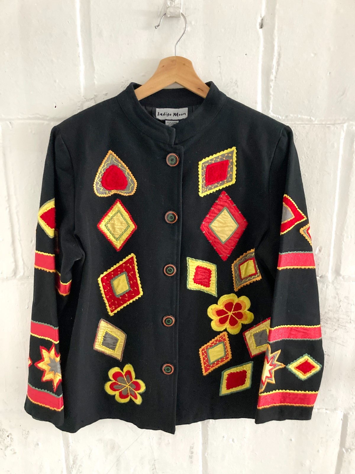 Indigo Moon Embroidered & Patchwork Jacket Black … - image 1