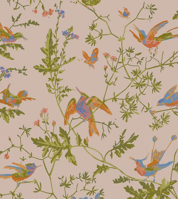 COLE & SON VORHANGSTOFF Kolibri 4,2 METER MANDARINE & OLIV AUF ROUGE