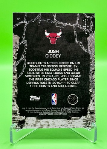 Baloncesto Josh Giddey refractor blanco Topps Chrome X Cactus Jack 2025-26 - Imagen 2 de 2