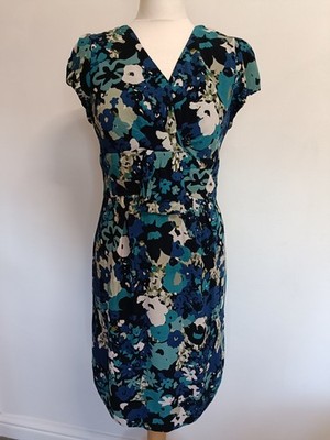 Rocha John Rocha Blue Floral V-Neck Dress UK 12 Designers at Debenhams Summer