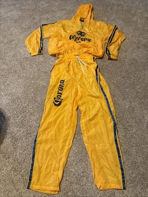 Vintage 90 s Corona Extra Beer Mexico Yellow Nylon Windbreaker Track Suit S/M