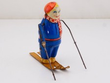 Blomer & Schüler Skifahrerin Figur Uhrwerk Germany 1930er 1704-13-60