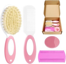 Baby Hair Brush and Comb Set, 4Pcs Baby Soft Bristles Brush Cradle Cap Brush Hai