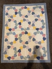 Toddler Baby HANDMADE Heart Applique / Stitch Quilt 37" x 49"