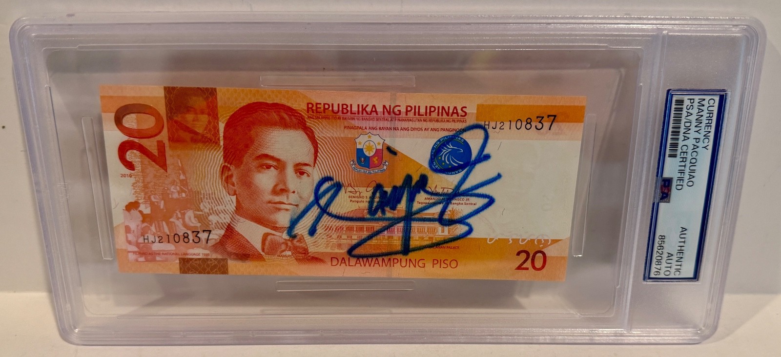 Manny Pacquiao Pacman Boxing Signed Auto 20 Pesos Philipines PSA DNA Slabbed