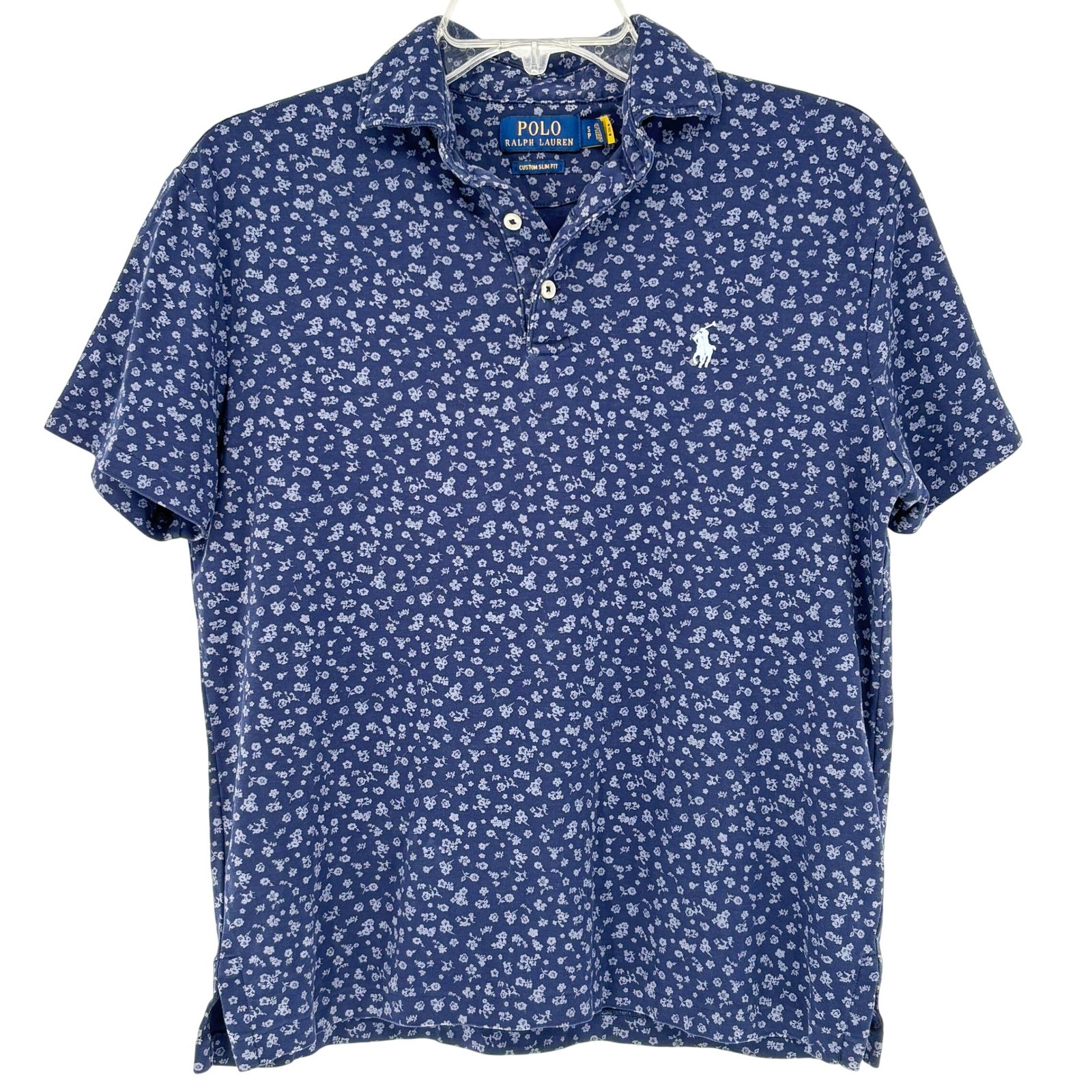 Polo Ralph Lauren Blue Floral Custom Slim Fit Soft Knit Polo Shirt Mens M Preppy