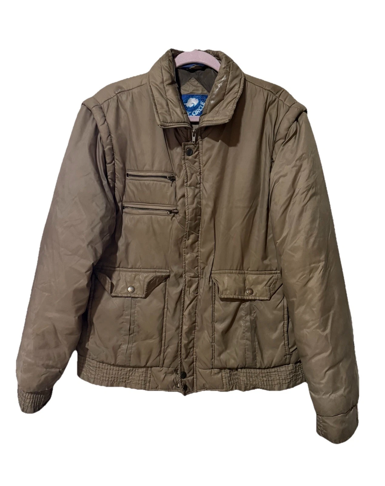 VTG Arctic Circle Jacket Beige Size MED Full Zip Removable Sleeves USA Made 90s
Opens in a new windo