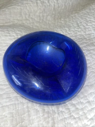 1960 Blenko Cobalt Blue Free Form Abstract Art Glass Ashtray Vintage Rare**