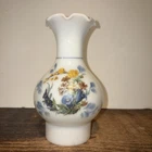 Vintage Bellflower Rose Floral Hand Fluted Hurricane Milk Glass Lamp Shade