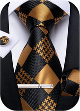 Plaid Ties for Men Silk Checkered Necktie and Pocket Square Cufflinks Tie Clip S