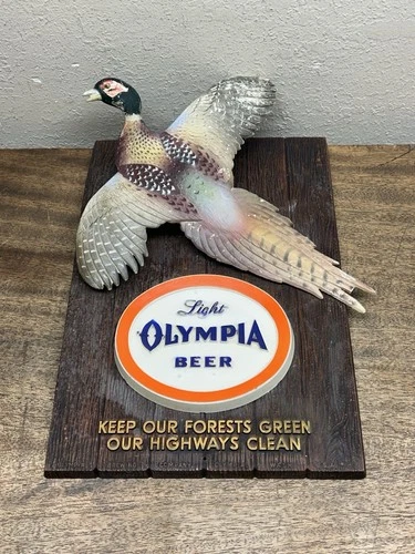Vintage 1963 Olympia Light Beer Ringneck Pheasant Wildlife Wall Bar Sign Plaque