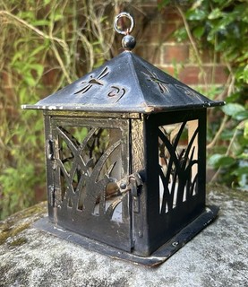 Vintage Good Weathered Little Old Metal Dragonfly Candle Tea Light Storm Lantern