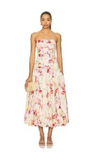 Nicholas Ivory Multi Floral Despina Bubble Strapless Midi Dress Size 4 495