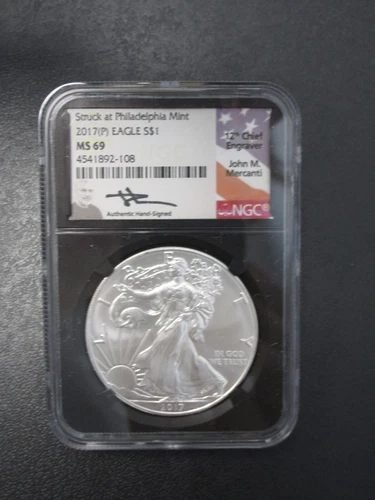 NGC 2017 P MS 69 Silver Eagle $1 Dollar Coin MS69 PA John M. Mercanti