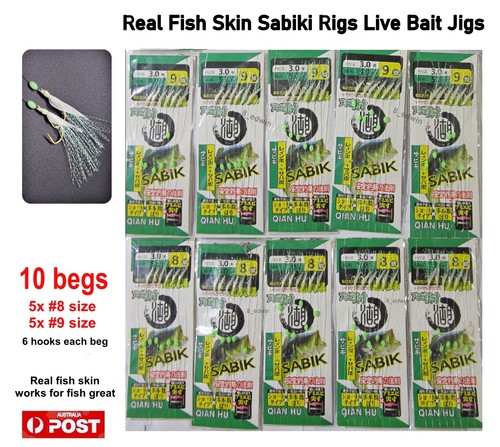 Real fish skin Sabiki Bait Jig size #6 #8 #9 Yakka Herring Slimies Yellowtail - Picture 4 of 29