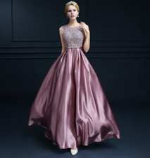 Women's Sleeveless Lace Full Length Prom Dress A Line Swing Ball Gown Party New