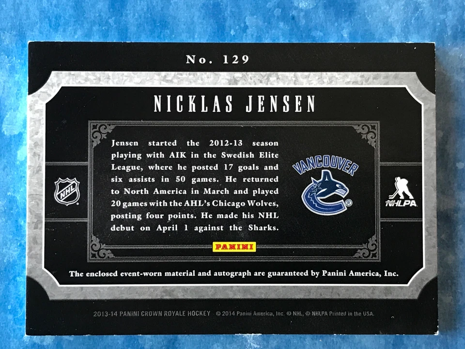 2013-14 Crown Royale Silhouettes NICKLAS JENSEN RC | 2clr Jersey Auto # /99 - Image 4 of 4