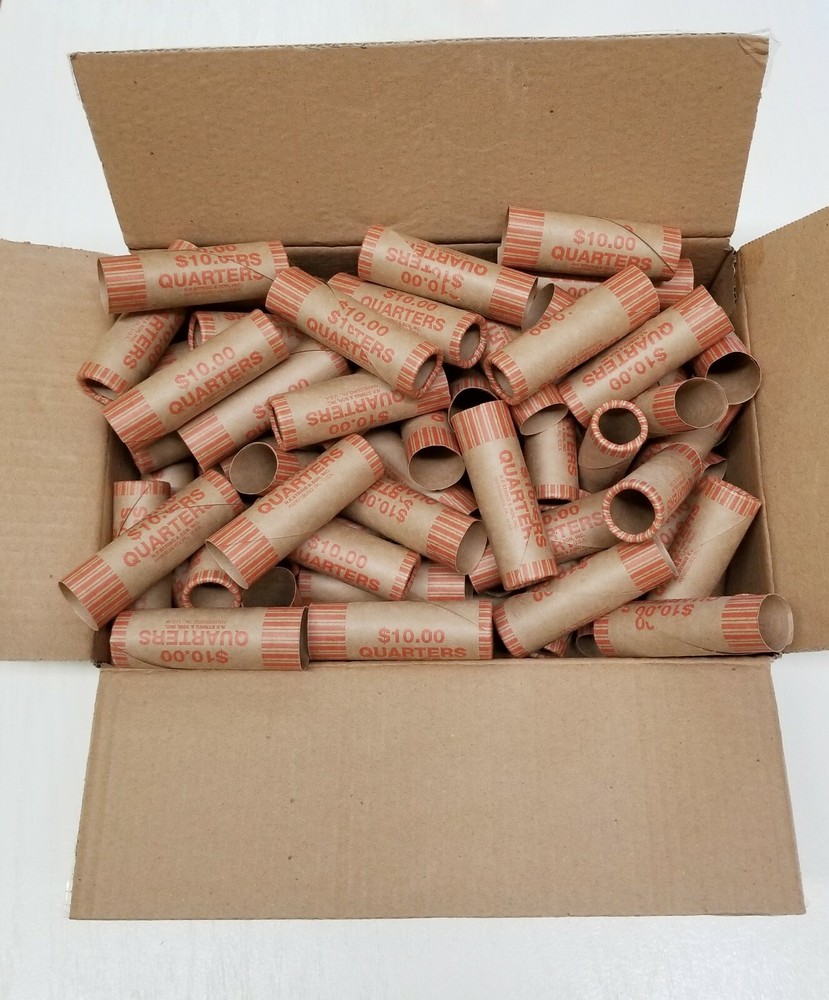 72 Rolls Preformed Coin Wrappers Paper Tubes For QUARTERS 25c  (Holds $10 Each)